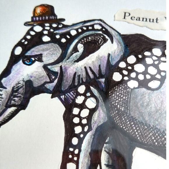 Framed Elephant Drawing 8x10 Signed by Artist Mixed Media - Picture 3 of 4